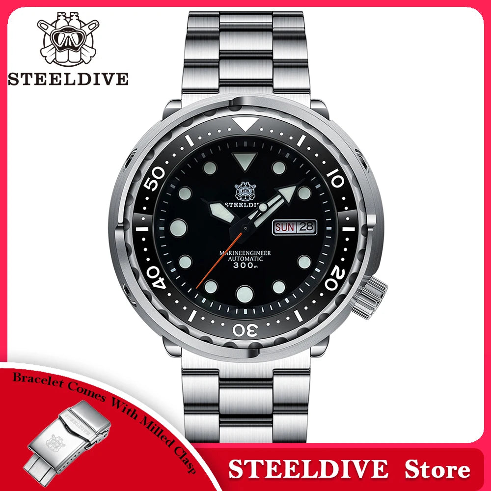 STEELDIVE Top Brand Day Function 47.5mm 300M Waterproof Sapphire Glass Ceramic Bezel NH36 Automatic Dive Can Tuna Watch for Men