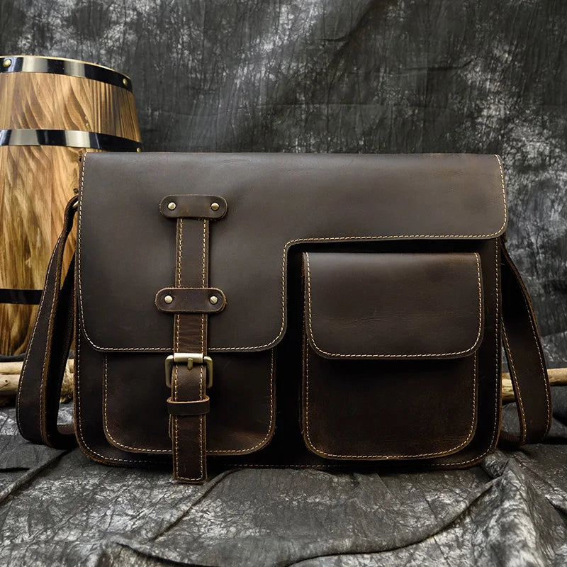 Vintage Crazy Horse Leather Men's Briefcases Laptop Bag Office Bags for Men Cover Messenger Bags Men's Leather Bag Computer Bags