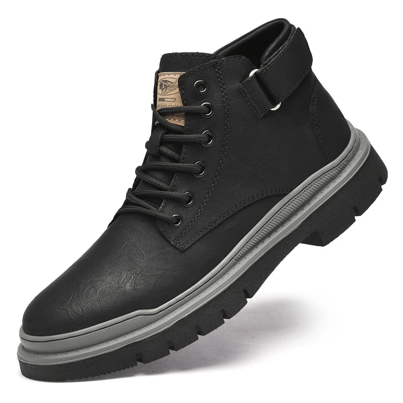 Luxury Genuine Leather Laced Desert Boots Men Shoe Brand Leather Handmade Designer Ankle Boots Fashion Outdoor Round Toe Boots