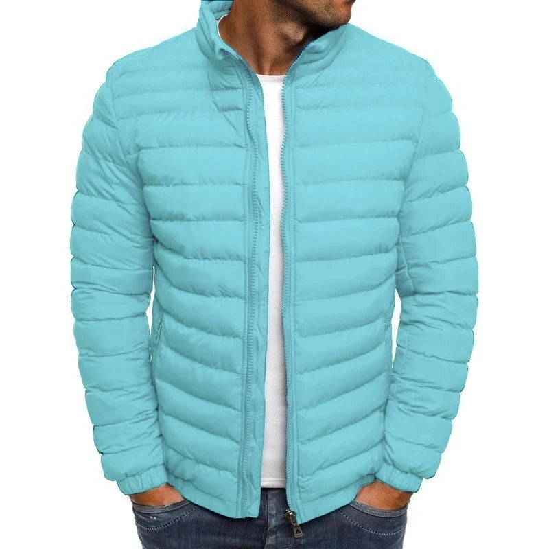 Winter men's stand up collar warm jacket street fashion casual solid color business zipper thin winter outdoor jacket