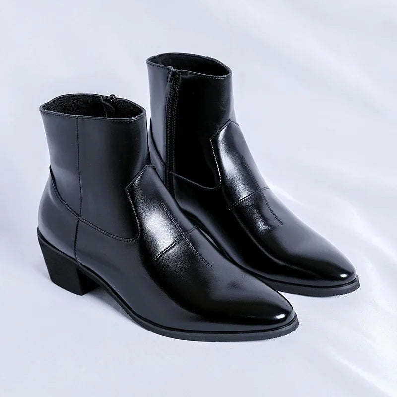 New Luxury Brand Men Designer Ankle Boots Fashion High Top Genuine Leather Chelsea Boots Classic Dress Business Outdoor Shoes