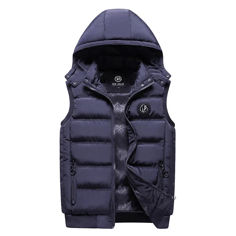 New Men's Winter Cotton Clothing Fashion Urban Hooded Cardigan Stand-up Collar Men's Casual Jacket Youth Classic Soft Warm Vest