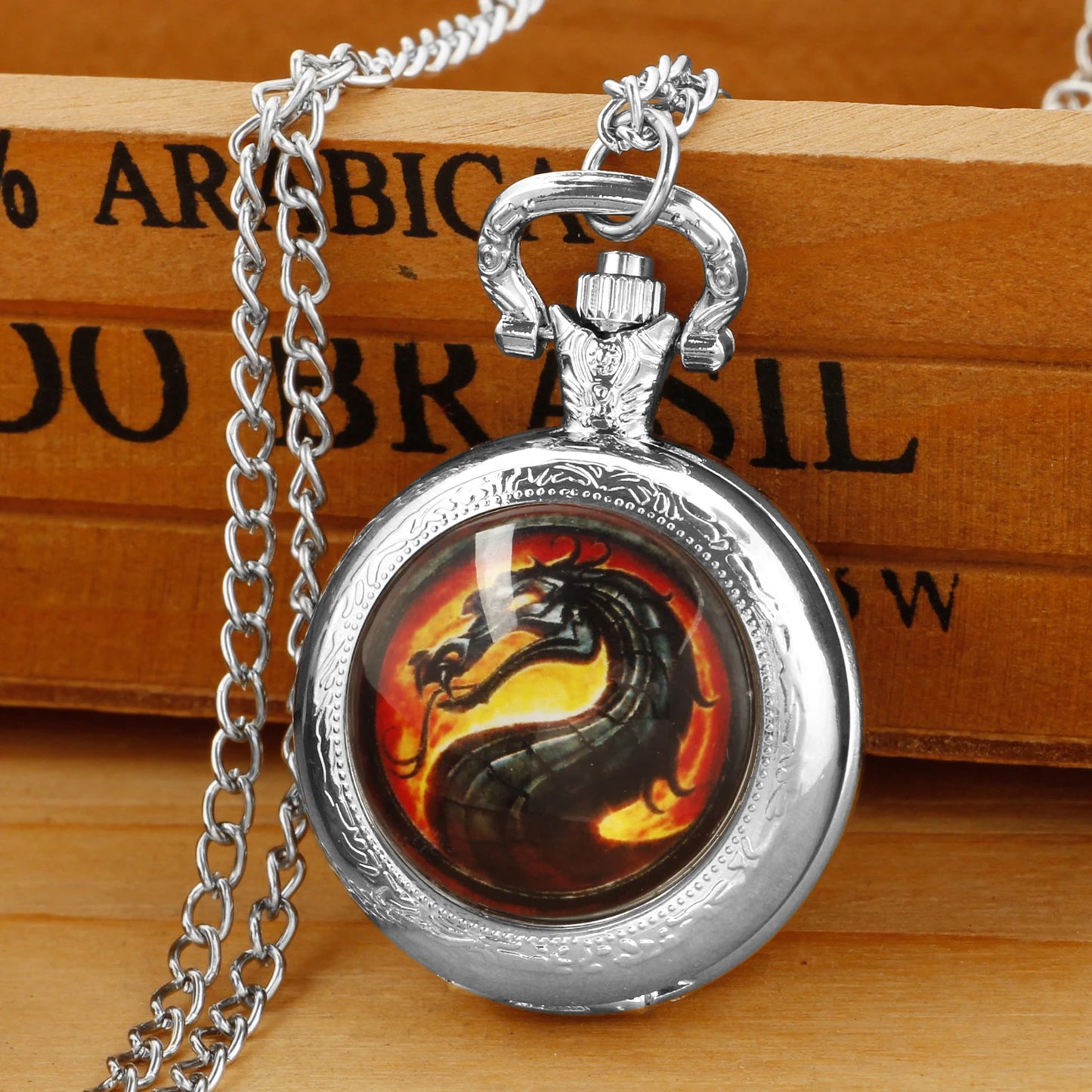 Personalised Fashion Silver Stainless Steel Tree of Life Glass Dome Quartz Pocket Watch Necklace Women Jewelry Pendant Chain
