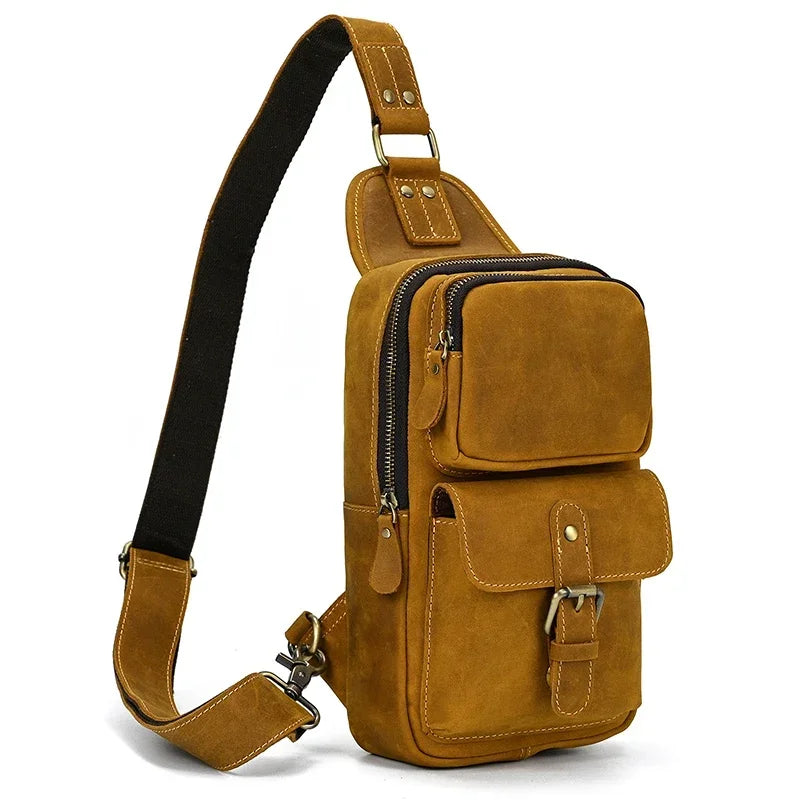 Luxury Male Chest Bags Genuine Leather Crossbody Bag Men Sling Chest Pack for Men Chest Bag Leather casual men one shoulder bag