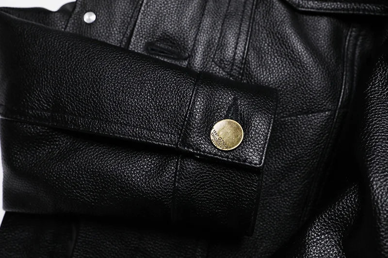 2023 New Cowboy Genuine Leather Jacket Men's Natural Cowhide Slim Short Coat Casual Style Single Breasted Fashion Clothes