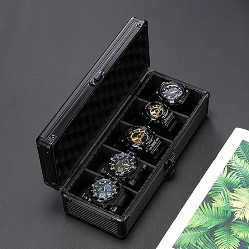 Watch Box Organizer Black Transparent Aluminum Alloy Watch Storage Box With Soft Pillow Safe Deposit Suitcase Mobile Bulkhead