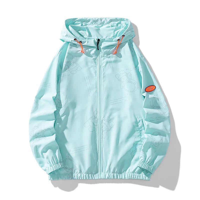 Men's summer trendy version, thin ice silk color matching, thin breathable, UV resistant and sun proof clothing, men's jacket, o