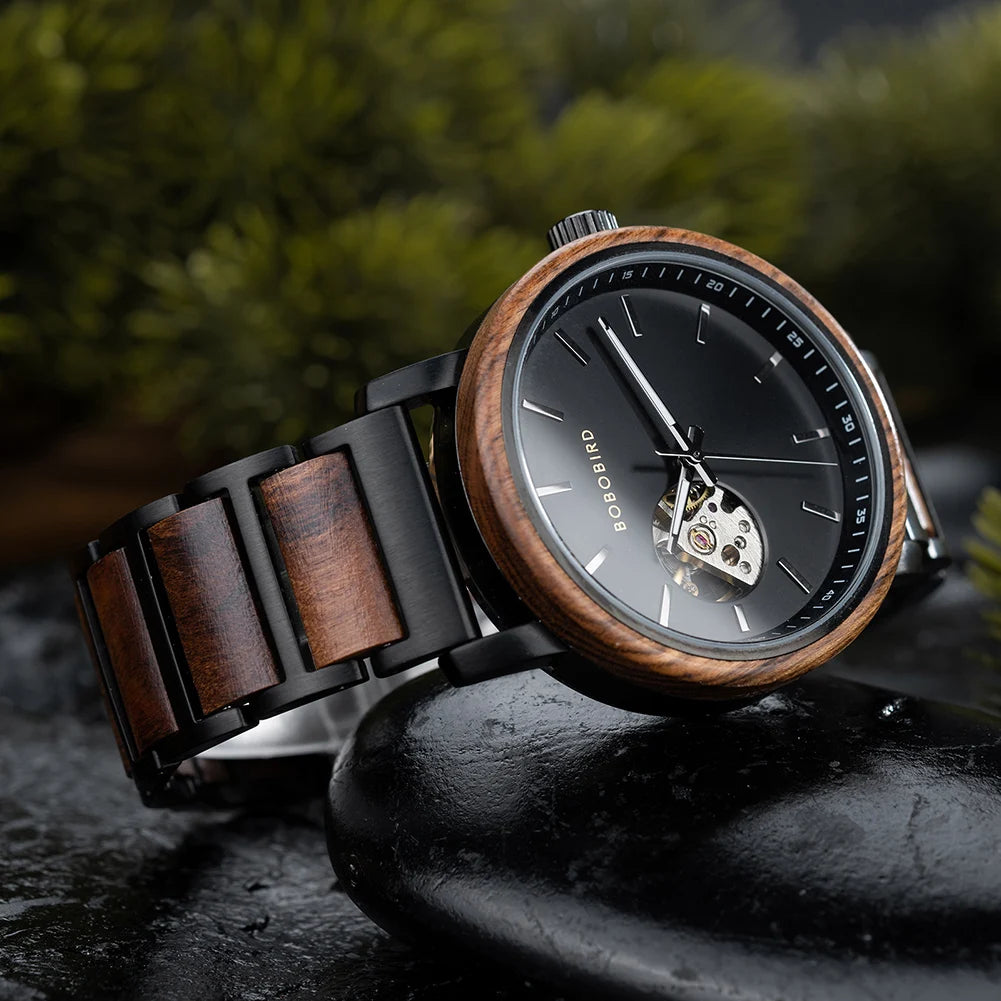 Mechanical Watch BOBO BIRD 2022 Classic Fashion Men's Automatic Wristwatch Tabby Wood Watches Customized Gift Box reloj hombre