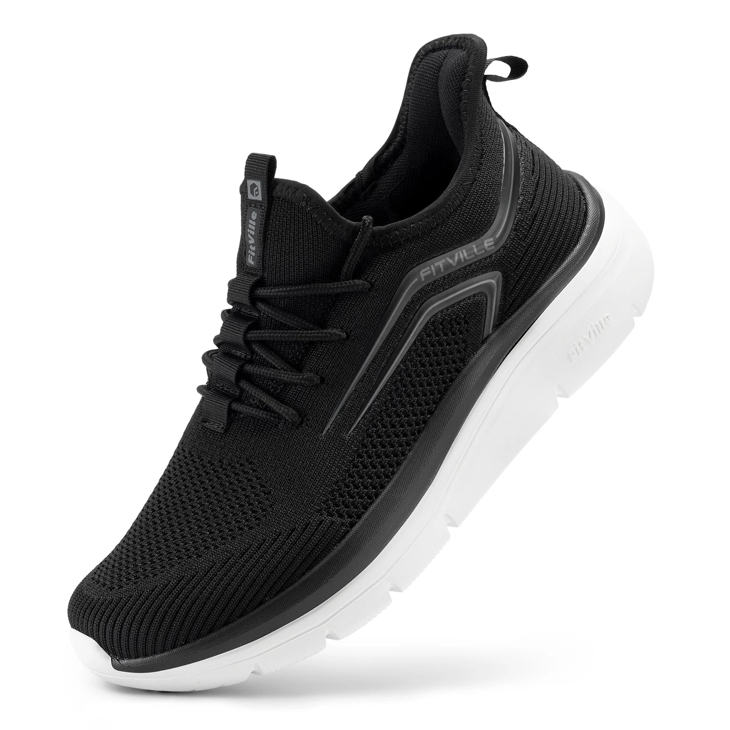 FitVille Thick Sole Running Shoes Mens Sneakers Shock Absorbing Rebound Lightweight For Swollen Feet Arch Support Wide Shoes