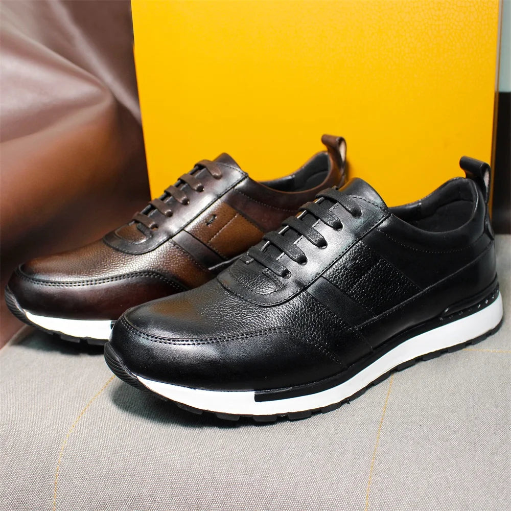 Genuine Leather Men's Sneakers Classic Lace-up Comfortable Casual Non-slip Leather Shoes Office Wedding Party Men's Shoes