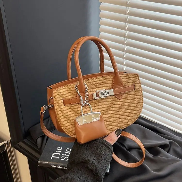 2025 New Korean-style Handheld Bag for Women Minimalist Design Elegant Woven Bag Trendy Vacation Style Single Shoulder Crossbody
