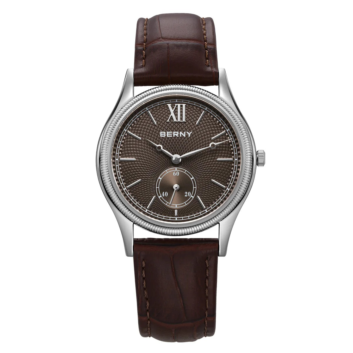 BERNY Men's Watches Luxury Classic Stylish Dress Quartz Watch Ultra-Thin Stainless Steel Case Elegance Leather Strap Wristwatch