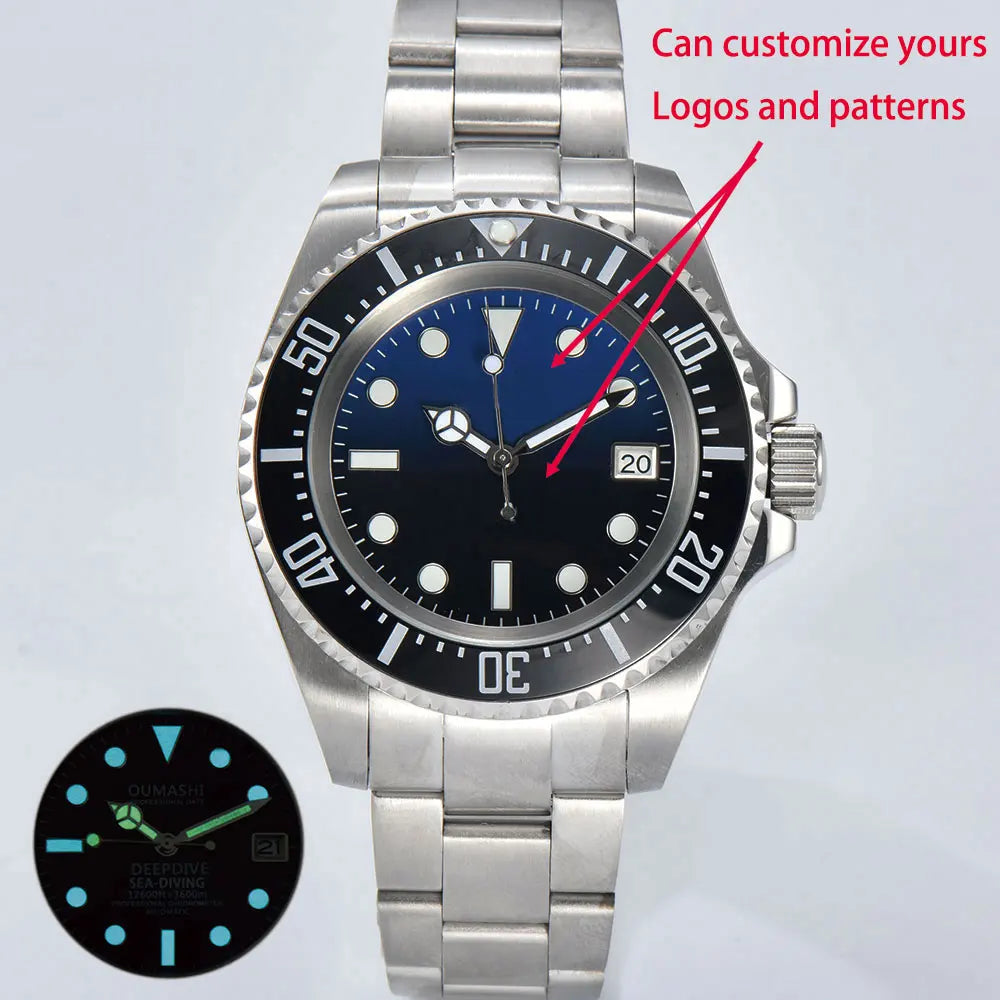 44mm men's watch NH35 movement automatic mechanical watch sapphire glass business deep-sea watch stainless steel strap