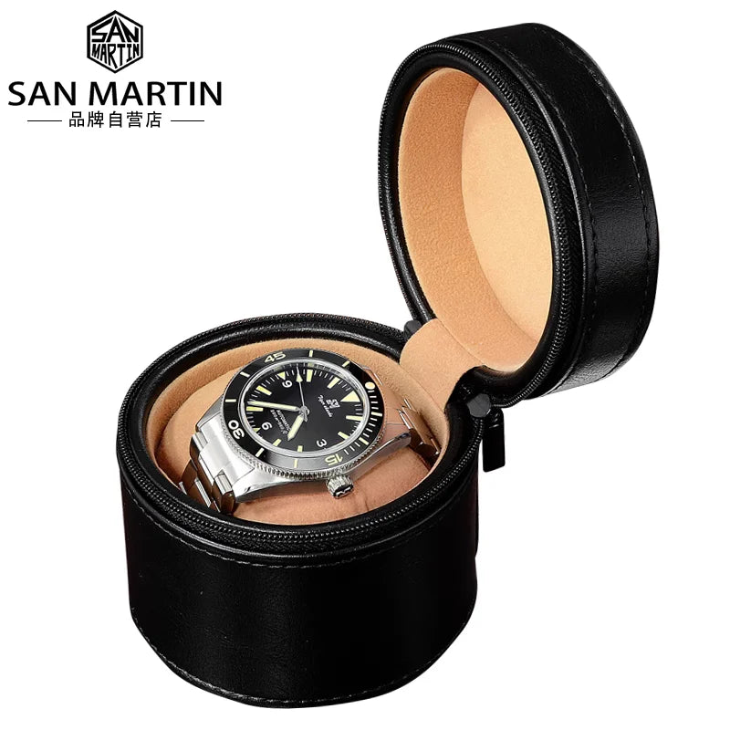 San Martin Leather Watch Box Anti Drop Travel Storage Box Fashion Luxury Green Blue Black Single Watch Gift Box with Pillow