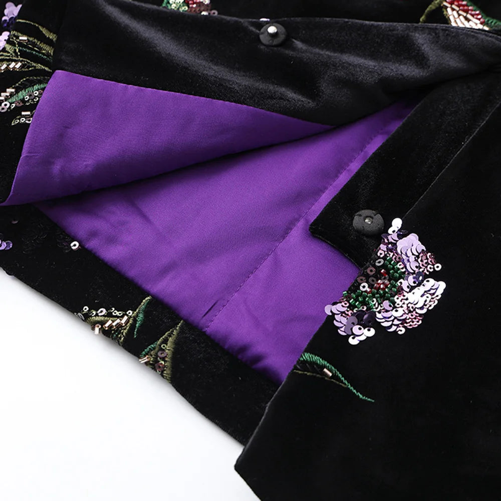 Chinese Embroidery Jacket Women Beautiful Loose Sequins Temperament Jacquard Jacquard Flower Cotton-padded Coat Spring Autumn