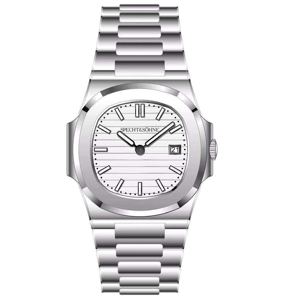 Specht & Söhne New Fashion Ultrathin Mens Watch 39MM Quartz Wristwatch Stainless Steel Waterproof Calendar 5711 Watches For Men