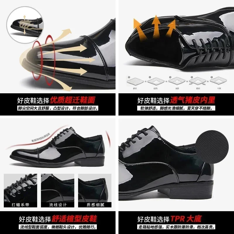 Classic Patent Leather Shoes Men Glossy Leather Shoe Man Formal Business Office Lace Up Wedding Shoes Plus Big Size 38-49