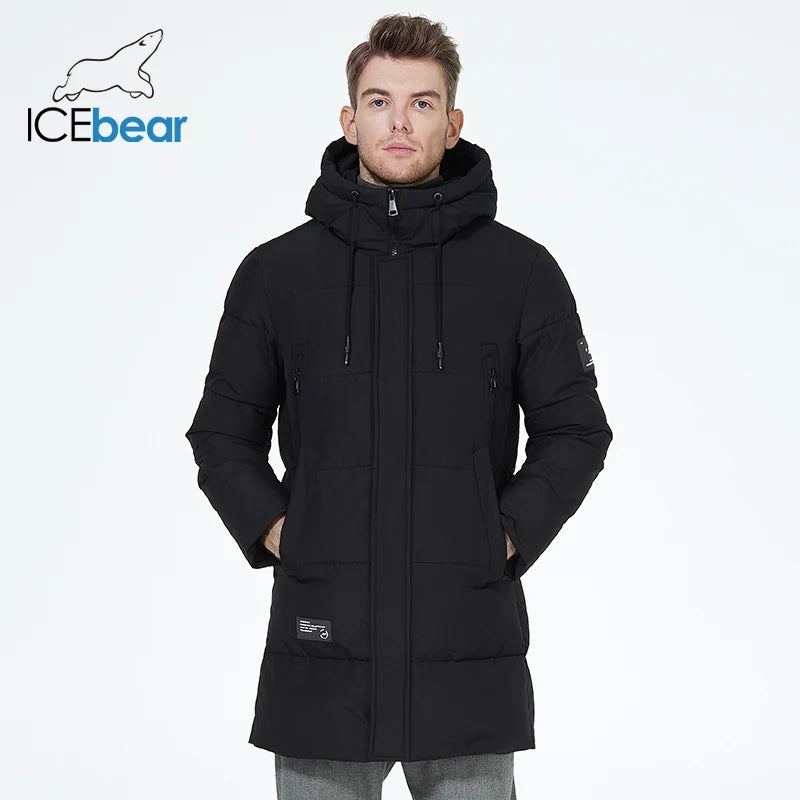 ICEbear 2023 winter men's clothing thicken warm men's jacket hooded men's mid-length coat fashionable cotton jacket MWD3061D