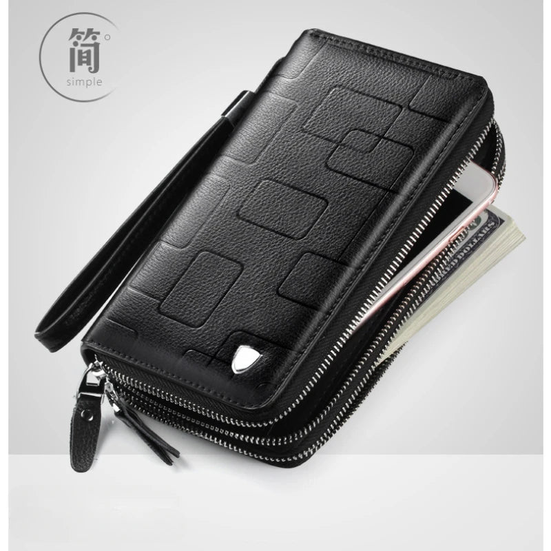 Genuine Leather Wallets for Men 2025 Long Zipper Wristlet Clutch Phone Bag Business Card Holder Wallet Brand Murse Coin Purse