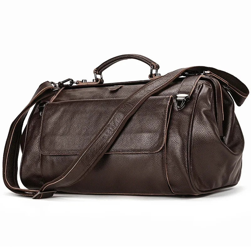 Real Luxury Fashion Handbags Men Male Leather Duffle Bags For Business Flights 45cm travel bag genuine leather designer