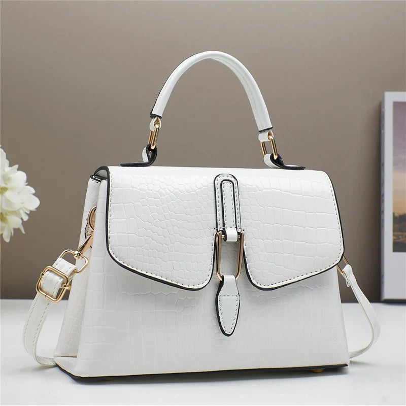 TRAVEASY Brand 2025 New Women's Tote Crossbody Shoulder Bag Crocodile-Embossed Glossy Flap Spacious Capacity Fashionable Handbag