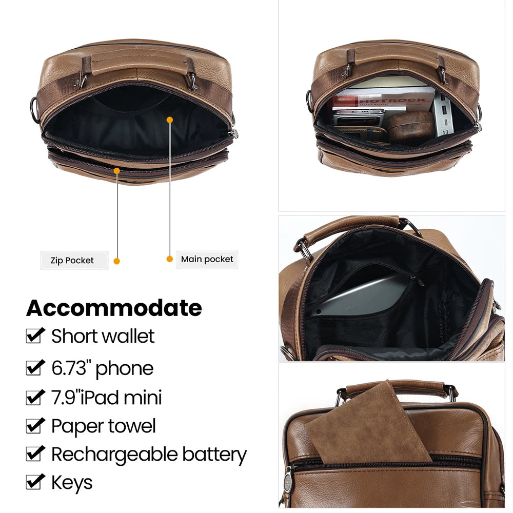 JOYIR Men Genuine Cowhide Leather Crossbody Bags Vintage Messenger Bag for Male Trendy Shoulder Handbag Casual Travel Sling Bag