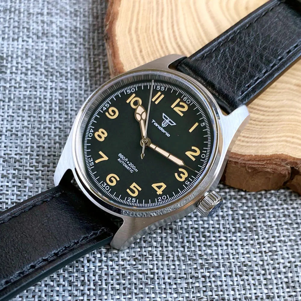 Classic Khaki Field Series Pilot Watches for Men 200M Waterproof Polish Bezel NH35AA Movt Beige Snake Hand Automatic Watch