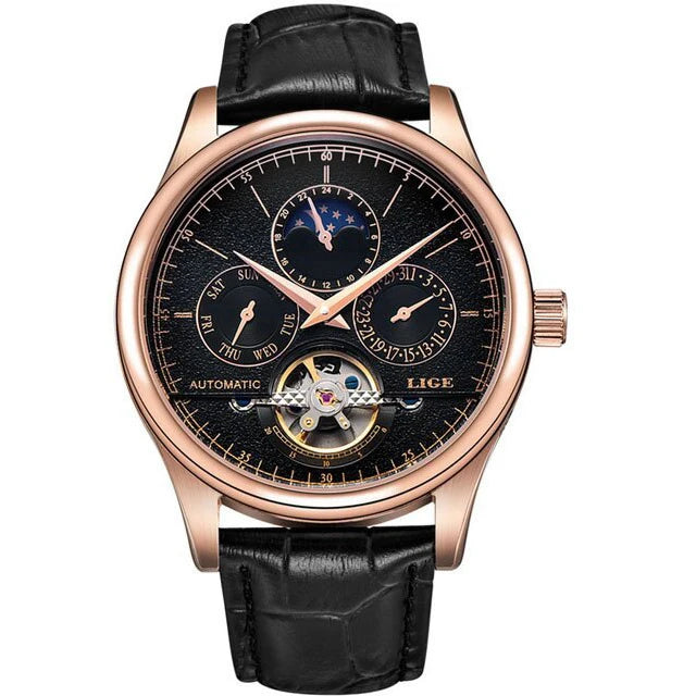LIGE 2024 New Retro Men Watch Top brand Luxury Tourbillon Watch Men Fashion Waterproof Men Mechanical Wristwatches Montre Homme