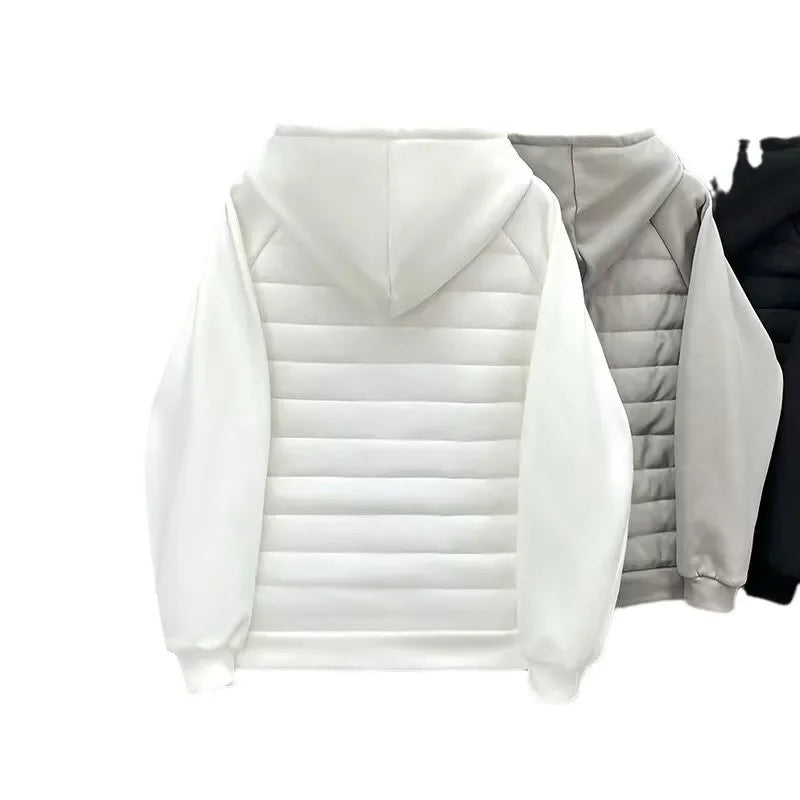 Men's Winter Cotton-Padded Casual Hooded Sweatshirt Jacket Lightweight Full Covered Edge Couple's Jacket Loose Style Parkas