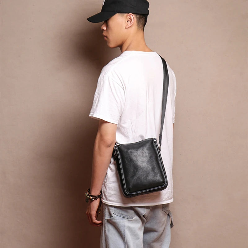 LUOKIR Fashion Genuine Leather Crossbody Bag Men's Casual Shoulder Small Bag Classic Multiple Compartments Cowhide Messenger Bag