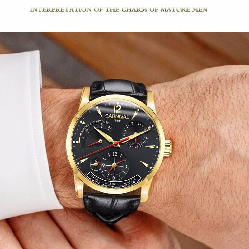 CARNIVAL Kinetic Energy Dual Time Display Mechanical Watches Men Top Luxury Brand Sports Automatic Waterproof Men Watch Reloj