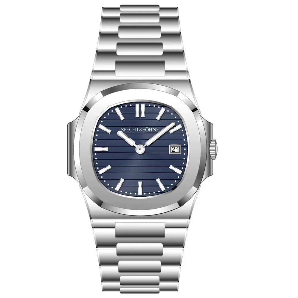 Specht & Söhne New Fashion Ultrathin Mens Watch 39MM Quartz Wristwatch Stainless Steel Waterproof Calendar 5711 Watches For Men