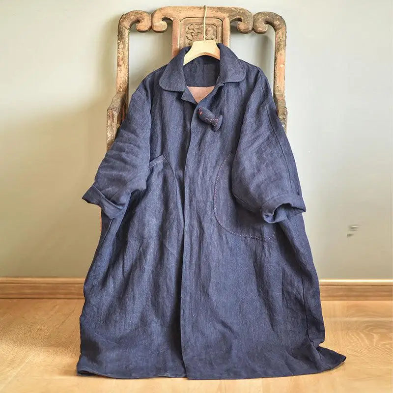 Johnature Cotton Linen Loose Buttonless Cardigan Windbreaker 2025 Autumn Winter New Retro Patchwork Pocket Women Coat