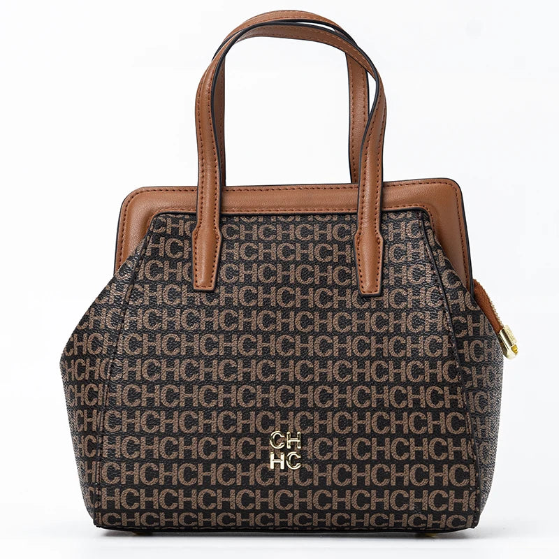 CH Classic Fashion Zipper Design Women's Handbag, Monogram Print, Versatile Solid Color Block Shoulder Bag