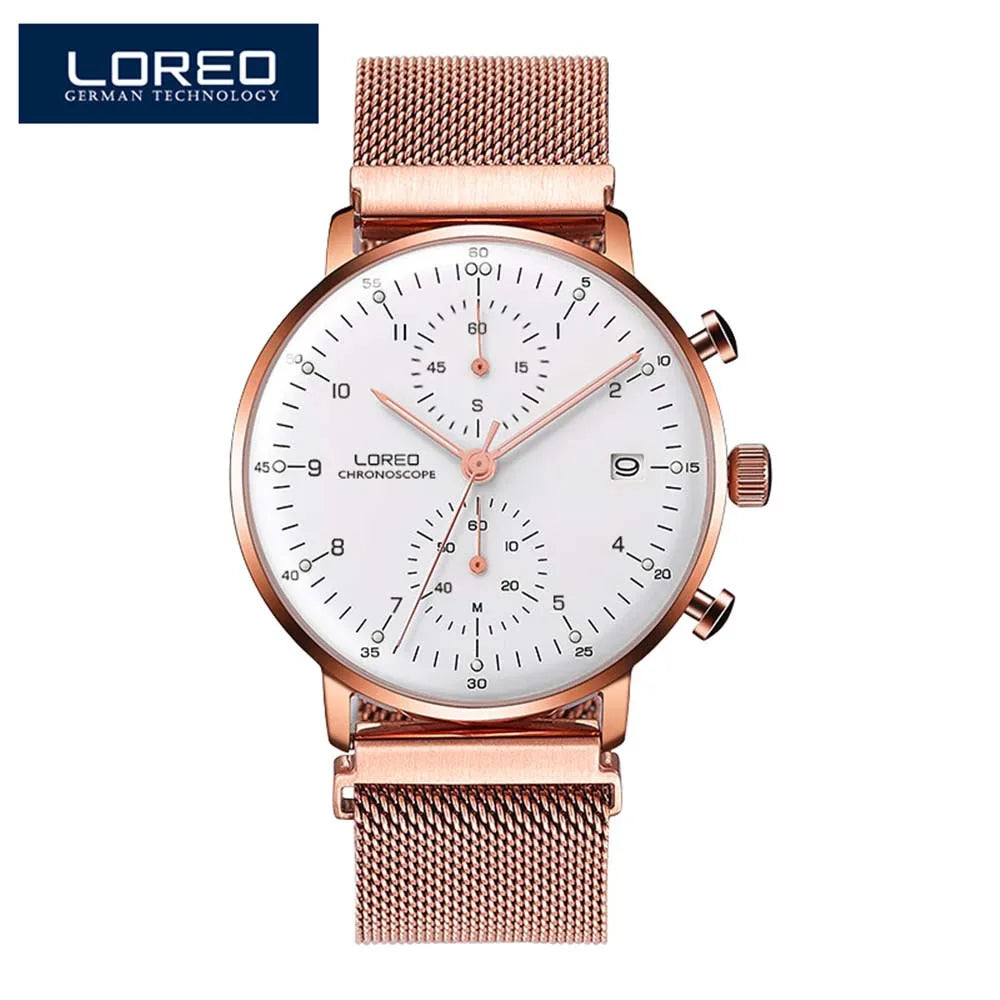 LOREO Top Brand Watch Men Stainless Steel Business Date Clock Waterproof Watches Mens Luxury Sport Quartz Wrist Watch Hour