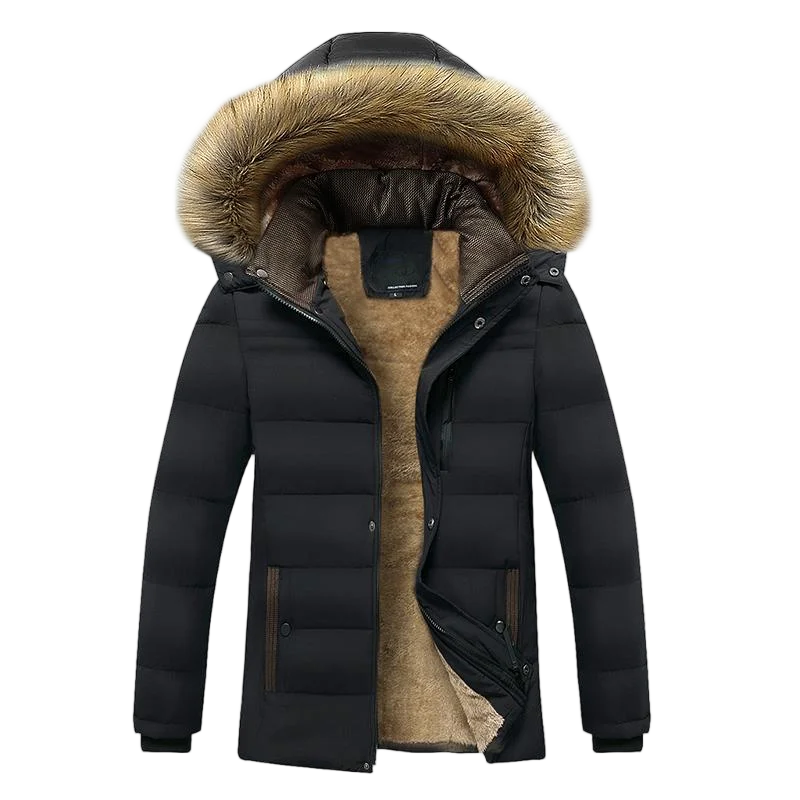 Winter Men Windproof Fleece Casual Jacket Man Thick Detachable Hat Parka Jacket Men Outdoor Multi Pocket Work Windbreaker Jacket