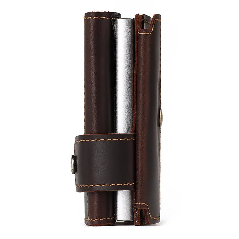Cowhide Leather Pop-Up Credit Card Holder RFID Blocking Bank Card Case Minimalist Wallet for Men Money Clip with Coin Pocket