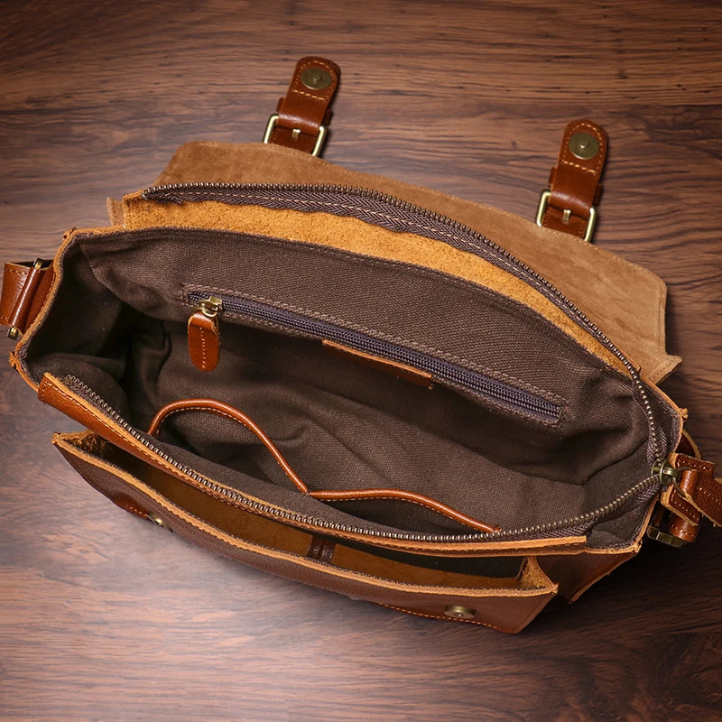 ROOG Vintage Genuine Leather Messenger Bag Classic Luxury Shoulder Sling Bags Coach Crossbody Locomotive Bag For 12.9 Inch Ipad