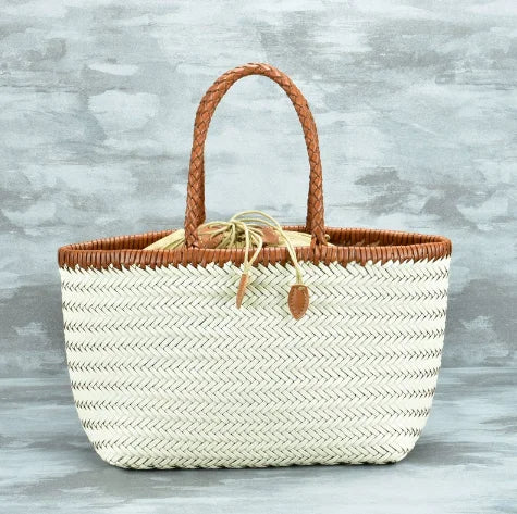 Genuine Leather Hand-woven Vintage Tote Bag New Classic Design Cowhide Shoulder Bag Women's Spring Summer French Bucket Bag 2025