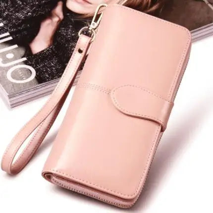 Hot selling women wallet korean American style oil wax wallets zipper note clip women card package mobile phone women clutch