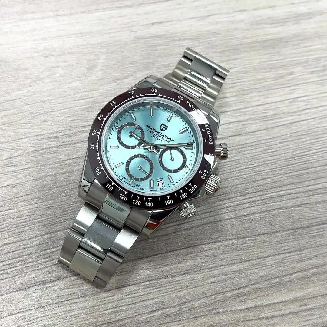PAGANI DESIGN 2025 New Sport Chronograph Top Brand Luxury Quartz Watch For Men VK63 Automatic date 100M Waterproof Ceramic bezel