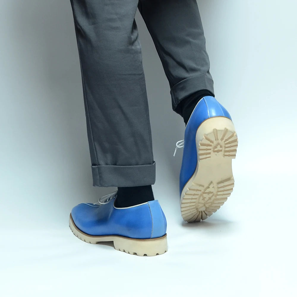 Soft Comfortable Anti-Slip Sole Men's Oxford Dress Sneakers Cowhide Genuine Leather Blue Black Business Office Casual Shoes Man