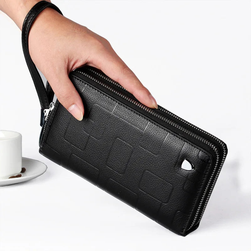 Genuine Leather Wallets for Men 2025 Long Zipper Wristlet Clutch Phone Bag Business Card Holder Wallet Brand Murse Coin Purse