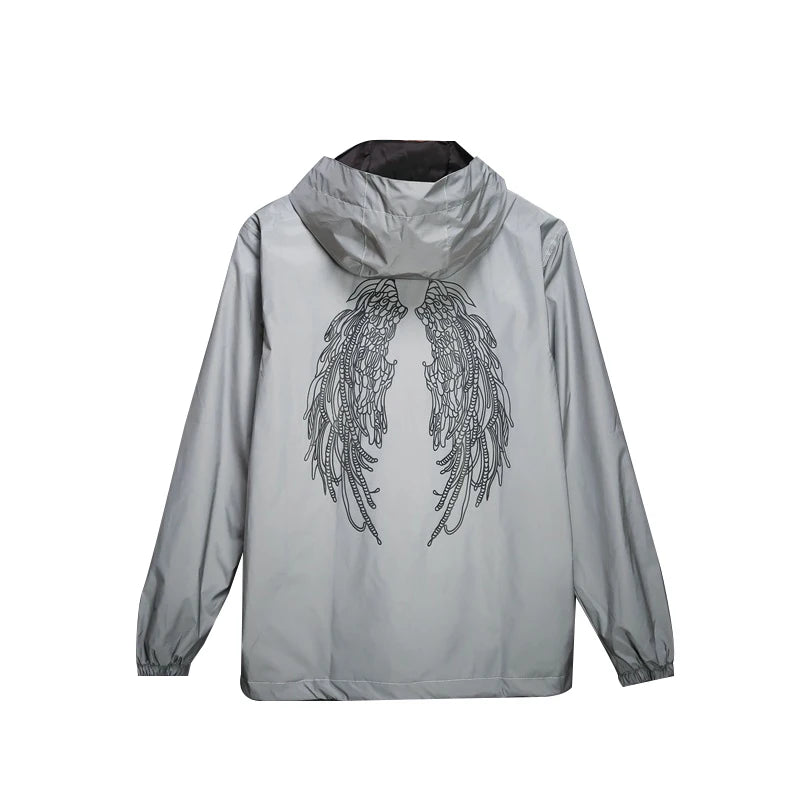 New Men's Full Reflective Waterproof Jackets Casual Women Windbreaker Hip Hop Hooded Autumn Printed Streetwear Night Shiny Coats
