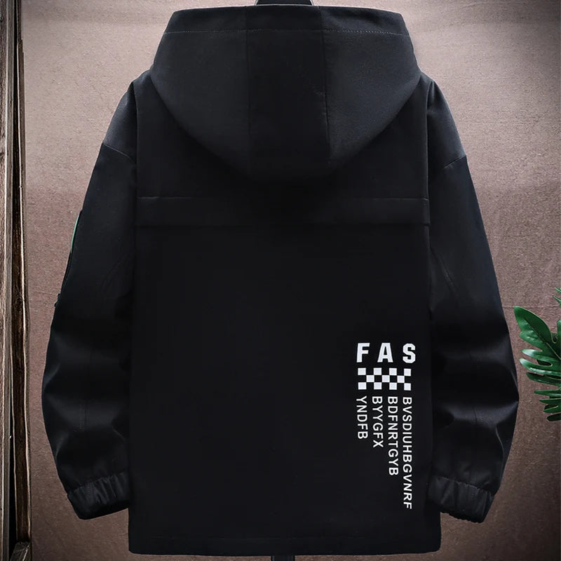 New Spring Autumn Men's Casual Hooded Jackets Hip Hop Streetwear Loose Coats Youth Sport Windbreaker Large Size 4XL Top Clothing
