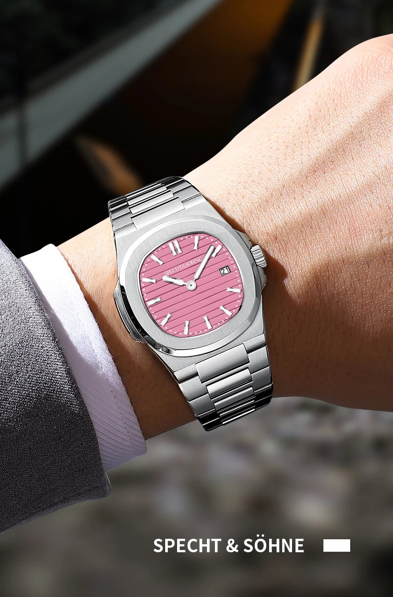 Specht & Söhne New Fashion Ultrathin Mens Watch 39MM Quartz Wristwatch Stainless Steel Waterproof Calendar 5711 Watches For Men