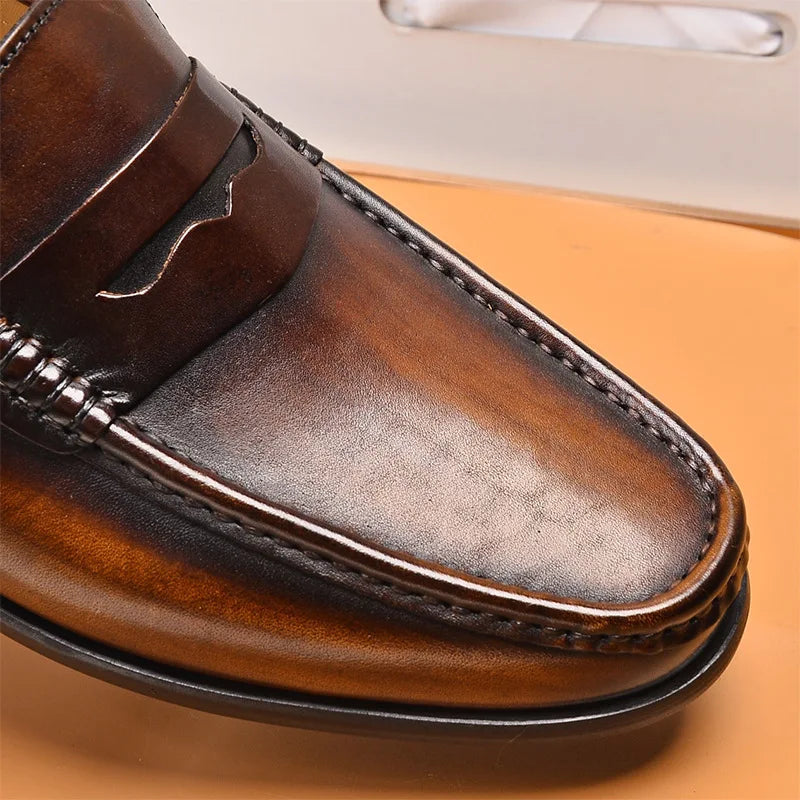 Vintage Top Layer Genuine Leather Slip on Loafers Breathable Moccasins Driving Design Casual Cowhide Shoes for Men