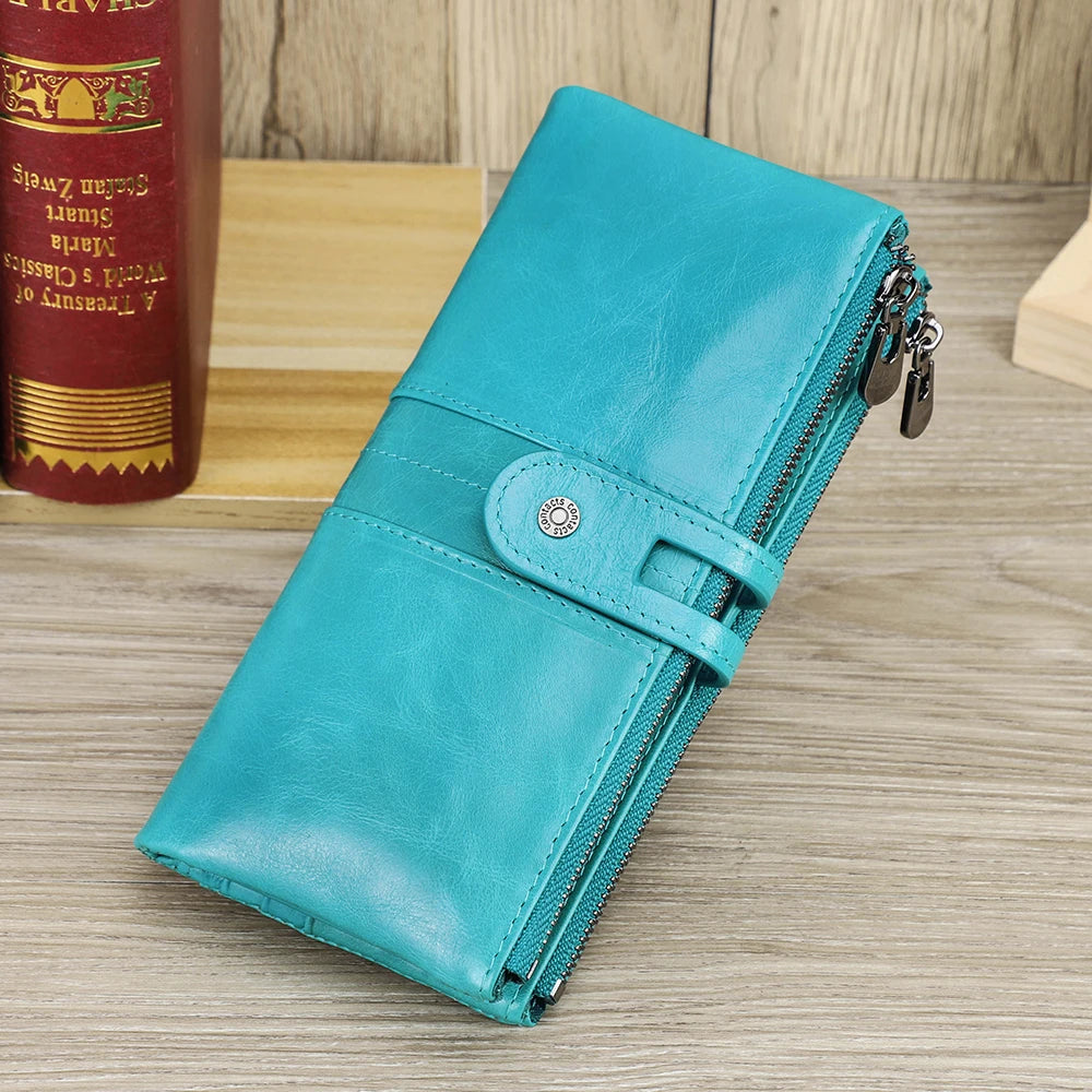 CONTACT'S genuine leather men long wallet lady purse card holder clutch with coin pocket zipper money bag for phone male wallets
