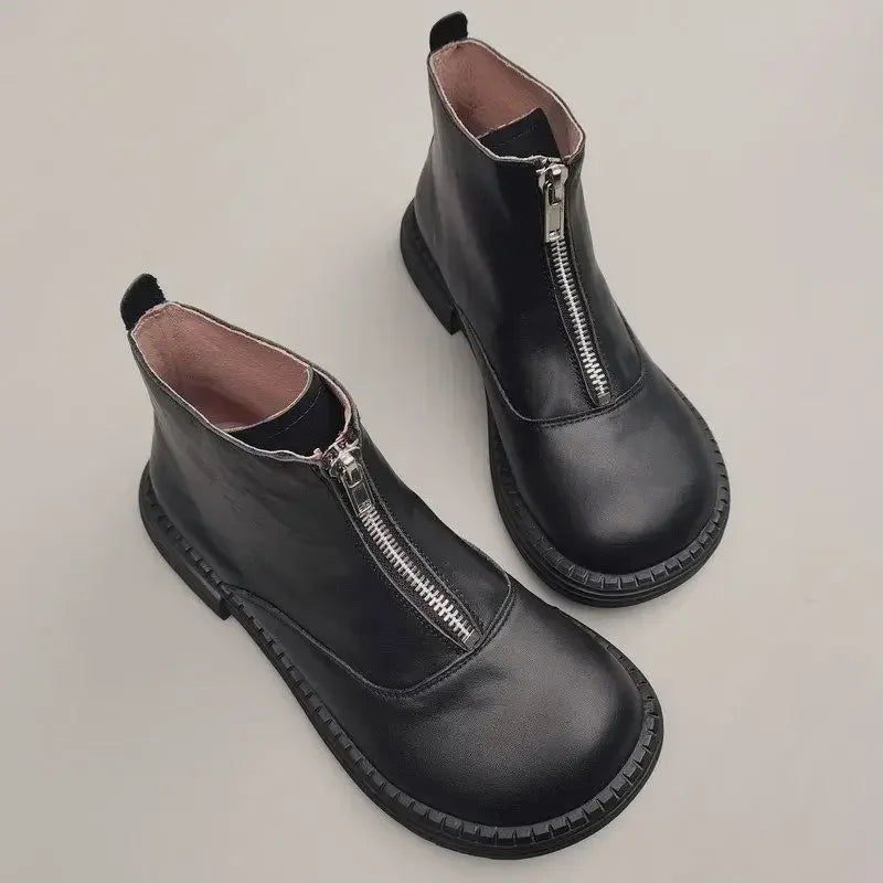 Genuine Leather Cowhide Men's Women's Wide Toe Short Boots Original High Cut Spring Work Single Shoe 43 Обувь С Широким Носом