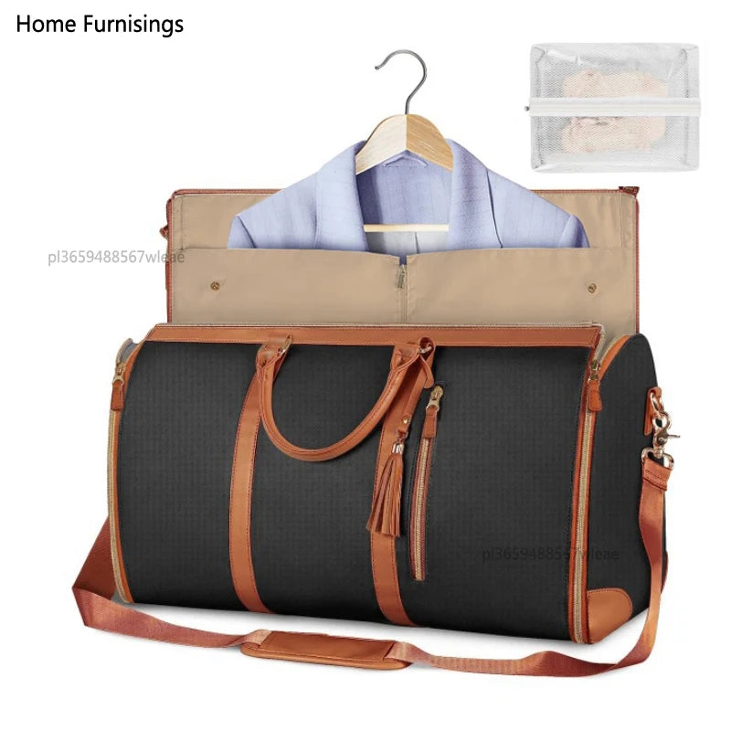 1pc Foldable Women's Travel Convenient Carry-on Clothing Bag Large PU Leather Duffel Bag Women's Business Travel Bag